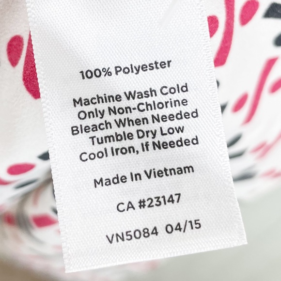 Talbots White Button Front Tie Neck Geometric Printed Blouse Women's Size 14 - Picture 7 of 9